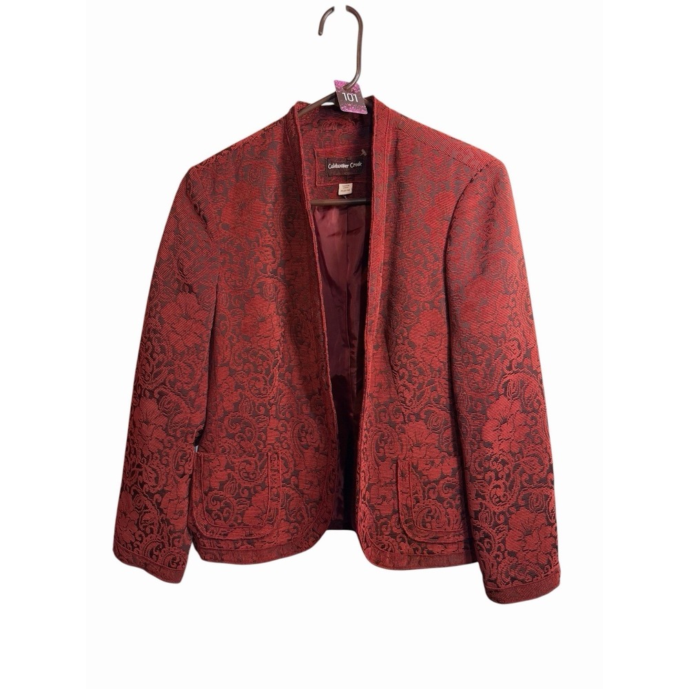 cold water‎ creek womens red rose long sleeve open front jacket size PL 14 16